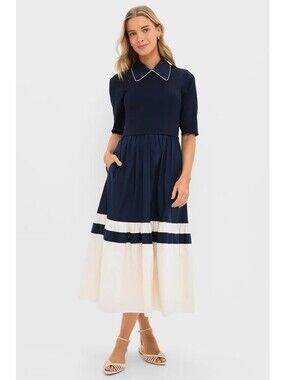Tuckernuck Marina Navy Short Sleeve Collared Midi Dress XXL NWOT